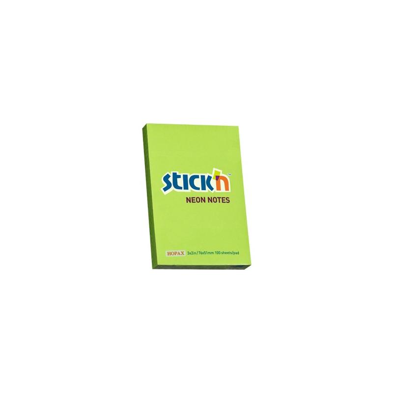 Notes samoprzylepny 76x51mm zielony neon 21163 Stick"n